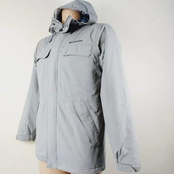 Columbia Men's Light Grey Long Sleeve Hooded Full-Zip Windbreaker Jacket Size S - Picture 6 of 11